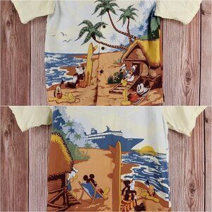 Rare Disney Cruise Line Mens Large Mickey Surfing Palm Tree Hawaiian Camp Shirt